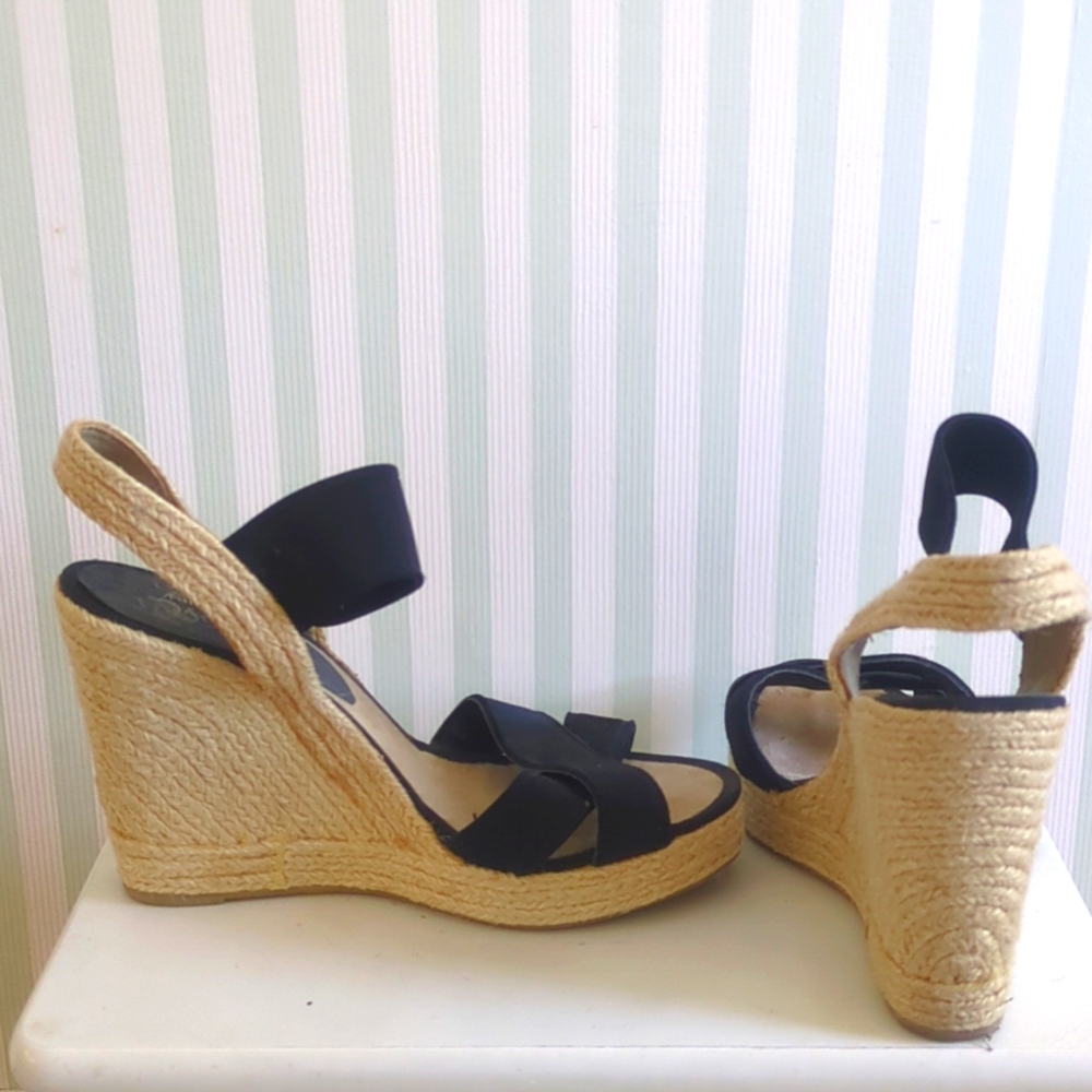 Nine West Vintage Collection, 8.5, Women's wedge shoe, black and tan "straw"